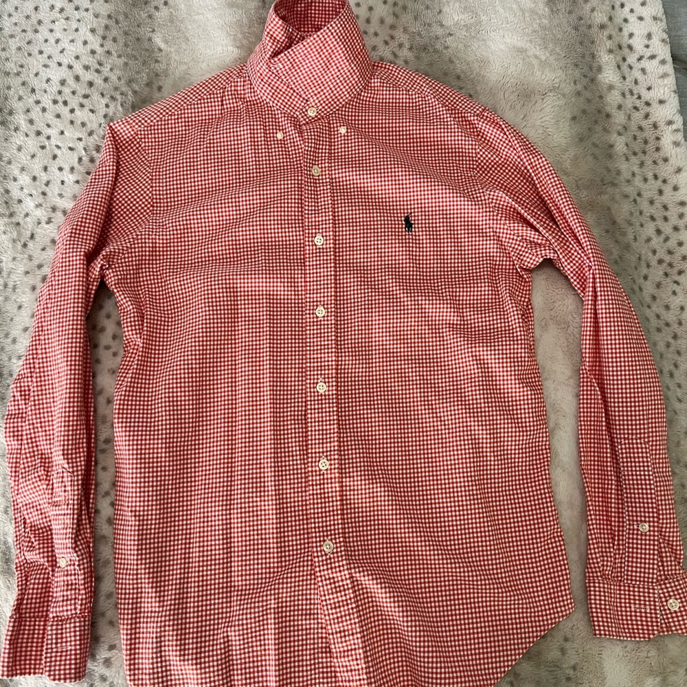 Ralph Lauren Orange Gingham Men's Button Down, Medium Shirt